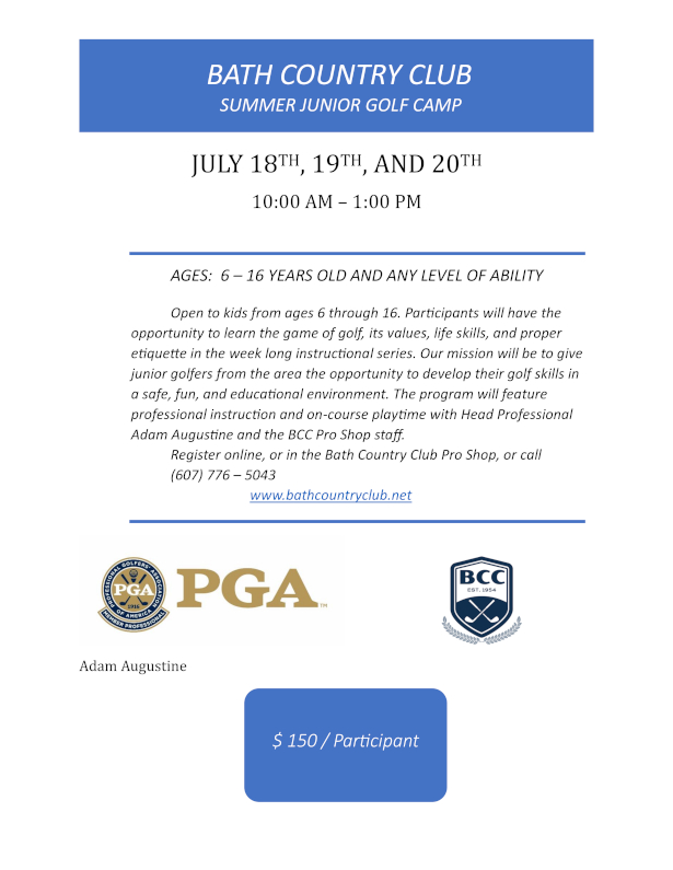Bath Country Club | Golf Instruction - (2023) Bath Country Club Golf Instruction – (July 2023) Junior Golf Camp (Flyer)